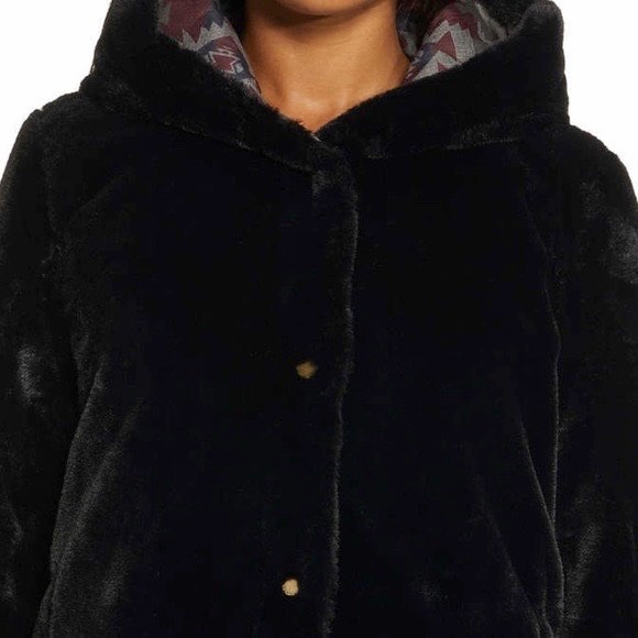 NEW ❄️ Pendleton Women Print Reversible Faux Fur Hooded Winter Coat Jacket Black - Picture 7 of 16